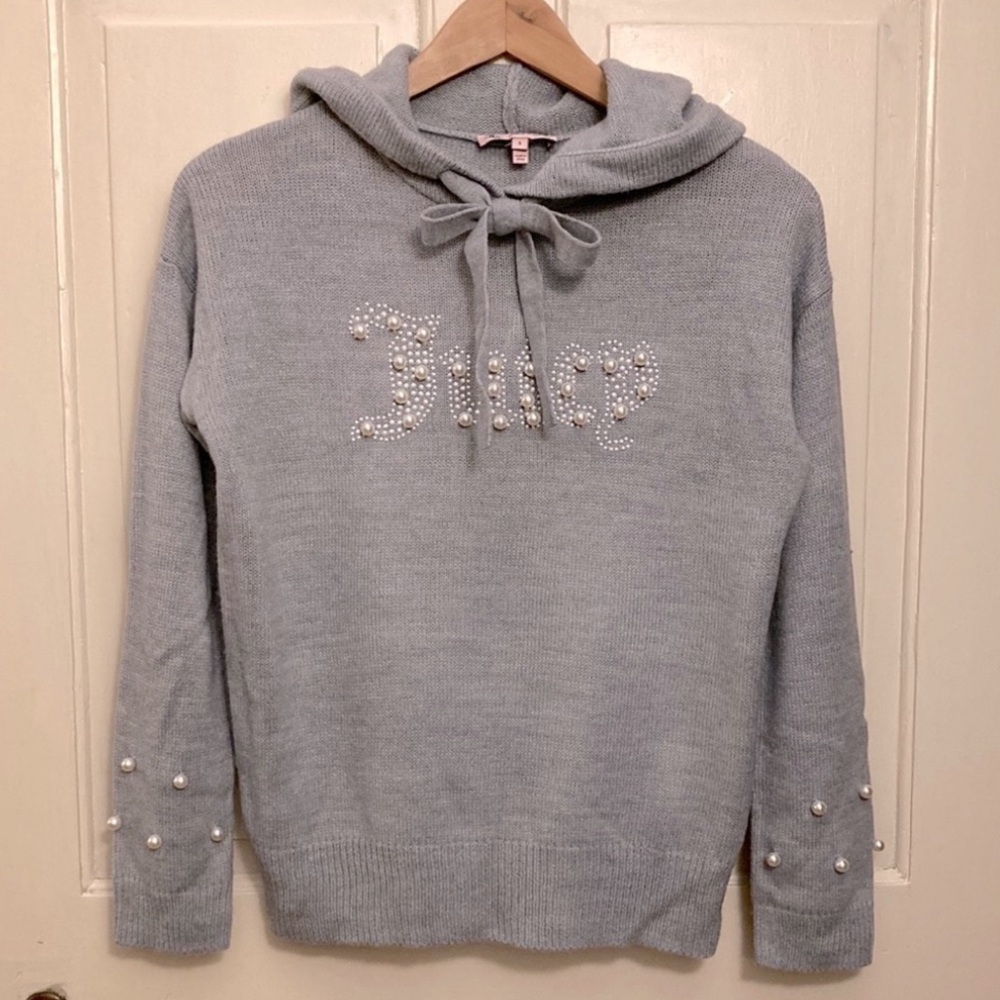 Juicy Couture Beaded Logo Knit Sweater Hoodie, size S